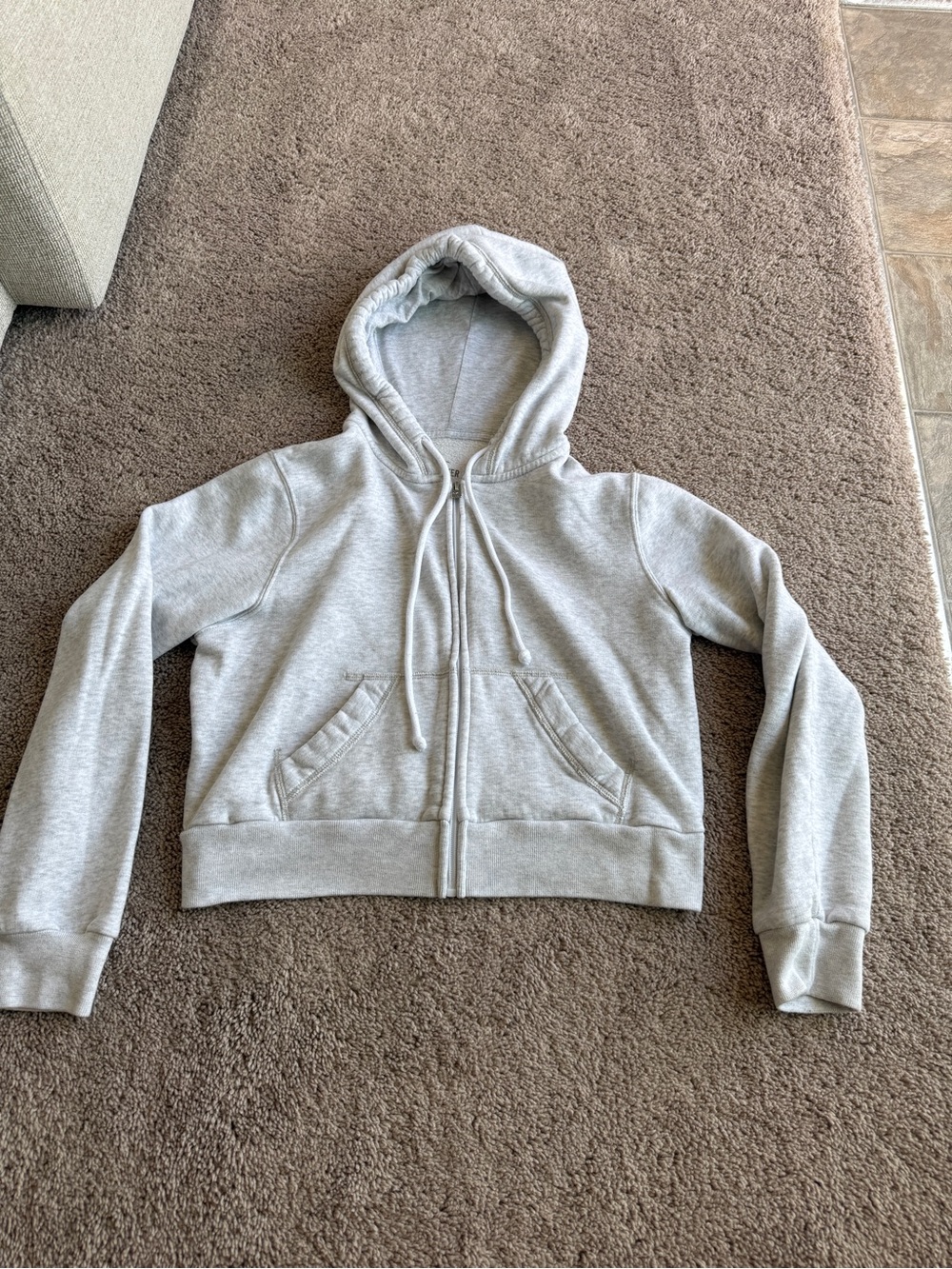 Hollister Light Heather Gray Sherpa-Lined cropped baby Zip Hoodie jacket